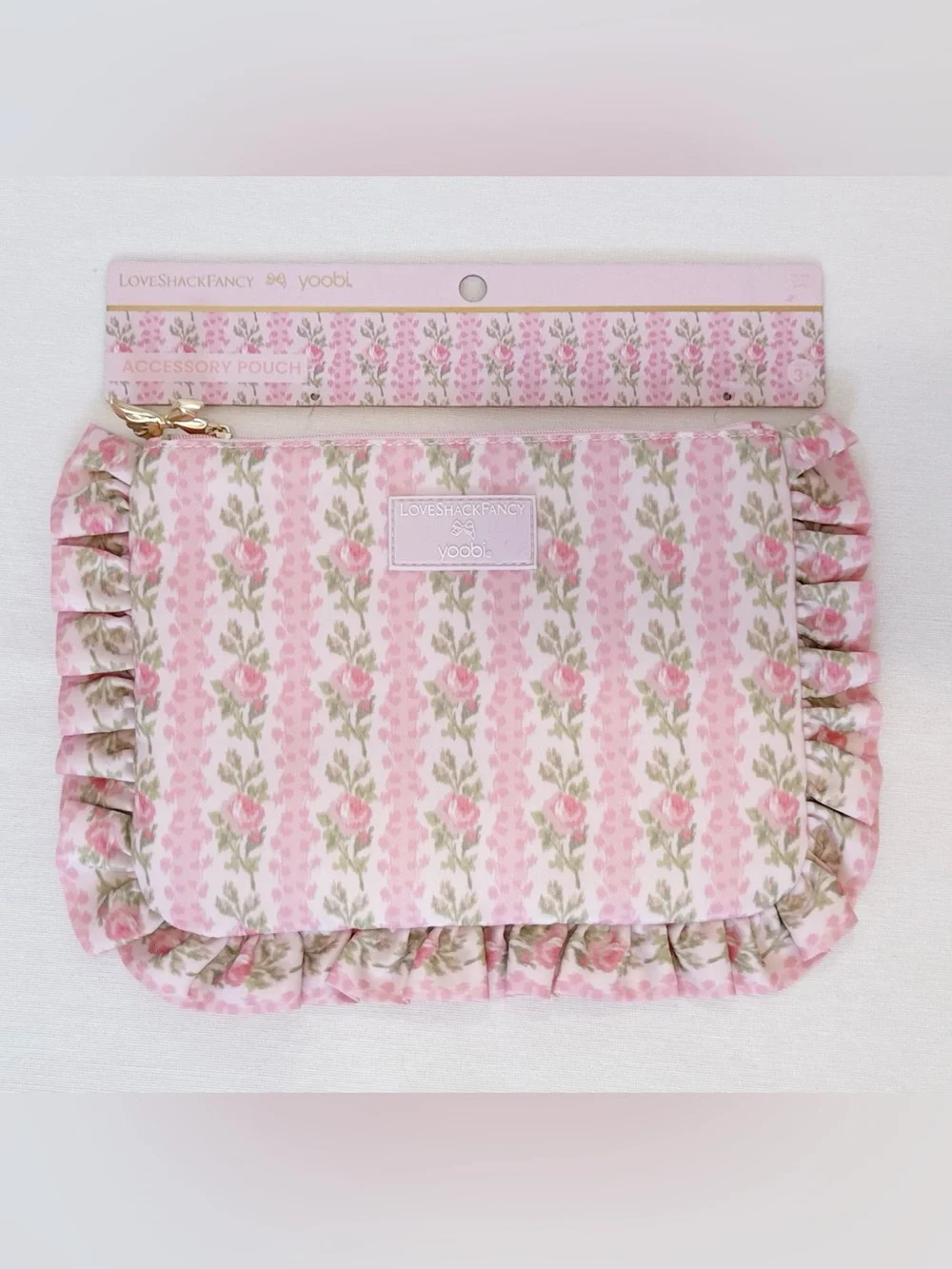 NWT LoveShackFancy x Target Yoobi Ruffle Pencil Case Pink Strawberry Macaroon